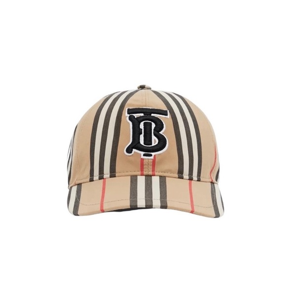 BURBERRY Monogram Motif Icon Stripe Cotton Baseball Cap Unisex - Picture 2 of 6